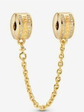 Pandora Gold Safety Chain Charm with Pavé Accents